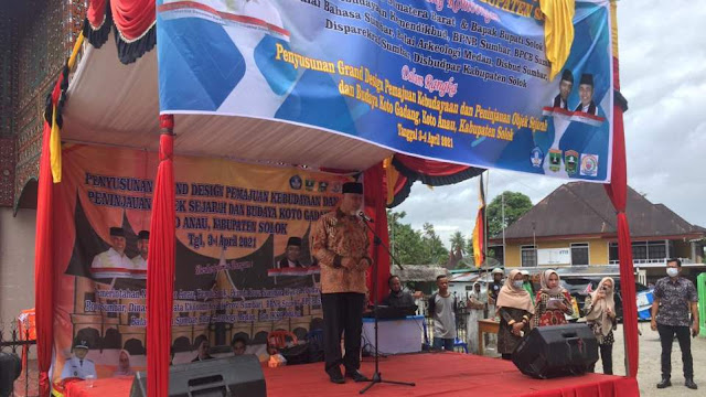 Gubernur Mahyeldi saat membuka acara Grand Design Pemajuan Kebudayaan Nagari Koto Gadang Koto Anau, Sabtu 3 April 2021. (Dok. Istimewa)